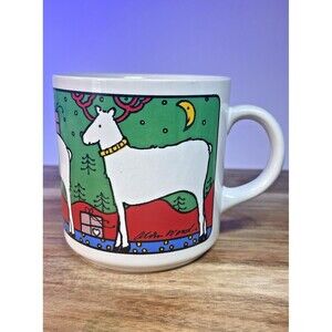 VTG 80s HOUZE Alan Wood Reindeer Gifts Holiday Christmas Whimsical Mug